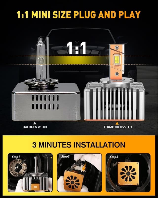 Detalle de Termitor D5S Bulbs (Pack of 2) — 80,000LM 6500K Ultra Bright, IP68 Waterproof, 1:1 OEM Size