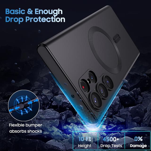 Detalle de MAKAVO Matte Case for Galaxy S22 Ultra with MagSafe Compatibility (Black)