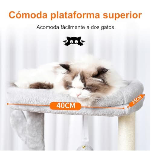 Detalle de Heybly HCT006SW: árbol rascador para gatos de 100 cm con plataforma grande, nido y 2 hamacas