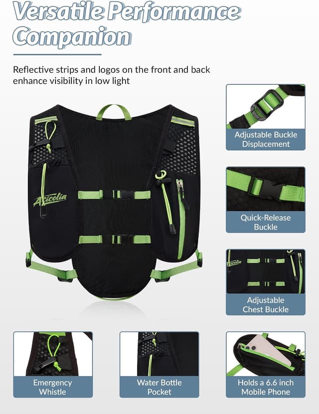 Detalle 2 de Acicolia Running Vest Lightweight Hydration Vest with 1500ml Water Bladder, Phone Holder & Reflective Trim