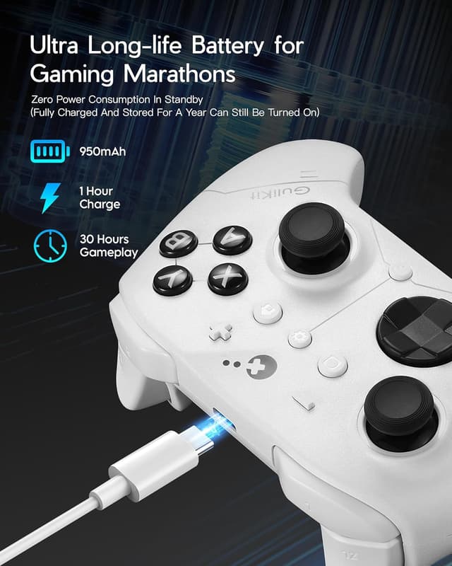 Detalle de GuliKit ES PRO Wireless Controller (PC, Windows, Android, iOS, Switch 1/2) mit 3,25 ms Latenz und TMR-Sticks – Weiß