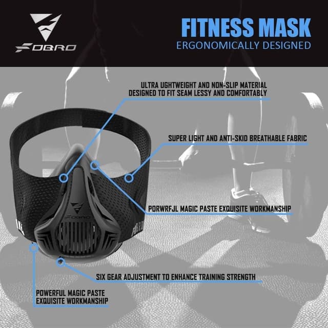 Detalle de FDBRO Sport Masks : masque cardio et endurance à 6 niveaux de résistance pour course, fitness et entraînement en altitude