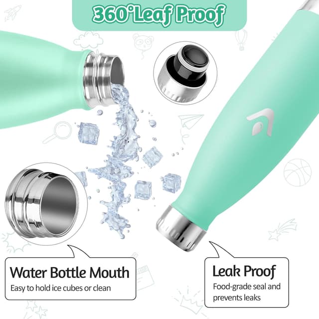 Detalle de Motswedi borraccia termica bambini 500 ml in acciaio inox 18/8 doppia parete, blu verde