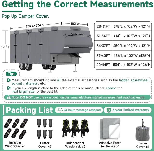 Detalle de Umbrauto 5th Wheel RV Cover 37-40 ft ⛺