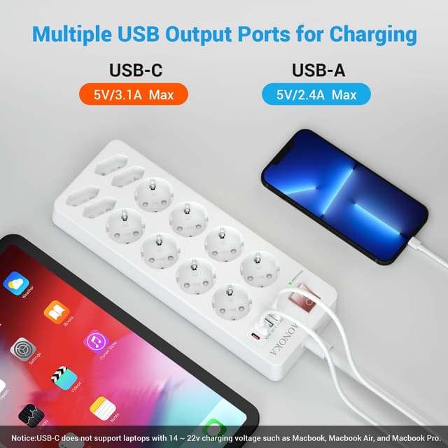 Detalle de Ciabatta multipresa con USB C 12 posti