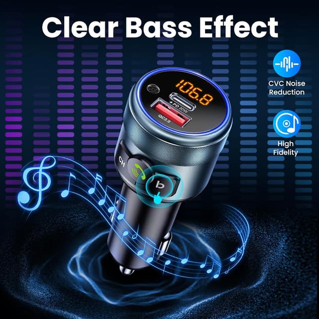 Detalle de GizmoVine Car FM Transmitter Bluetooth 5.3