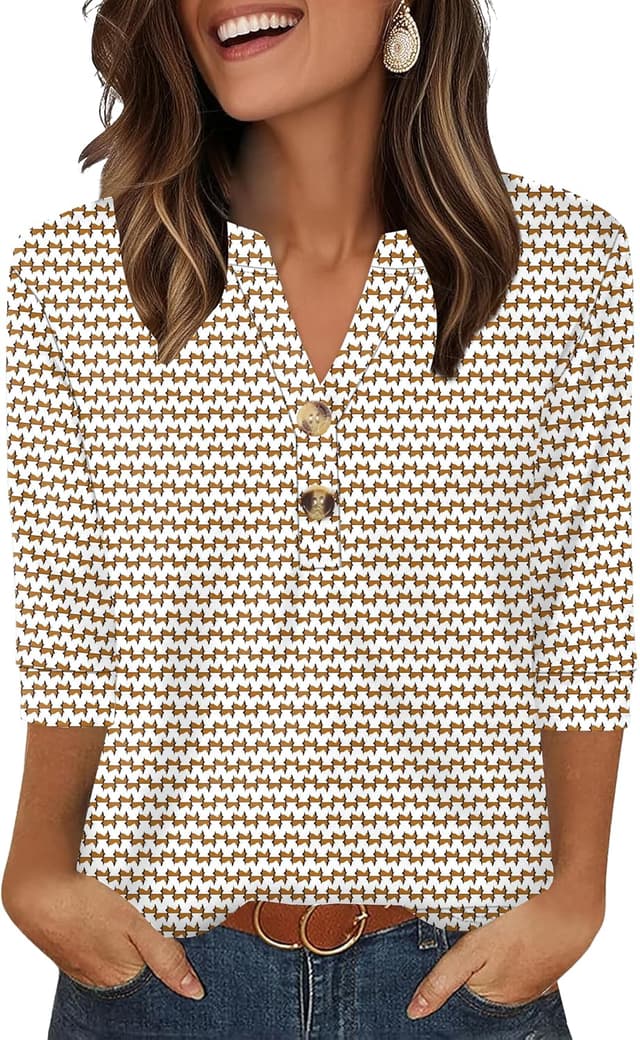 Detalle de Aokosor women’s 3/4 sleeve V-neck tunic top (office wear, curved hem)