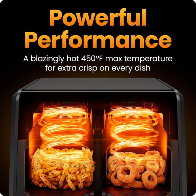 Thumbnail 6 de Chefman Dual Air Fryer Oven with DC Motor, 9 Qt Double Basket Air Fryer (450°F Max)