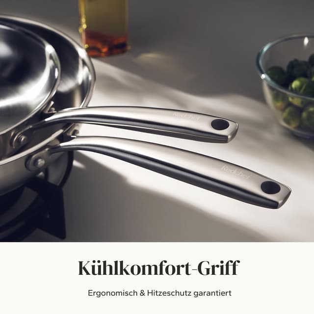 Detalle de Redchef Pfannenset Induktion Set (3-teilig) aus Edelstahl, unbeschichtet – für alle Herdarten, backofenfest
