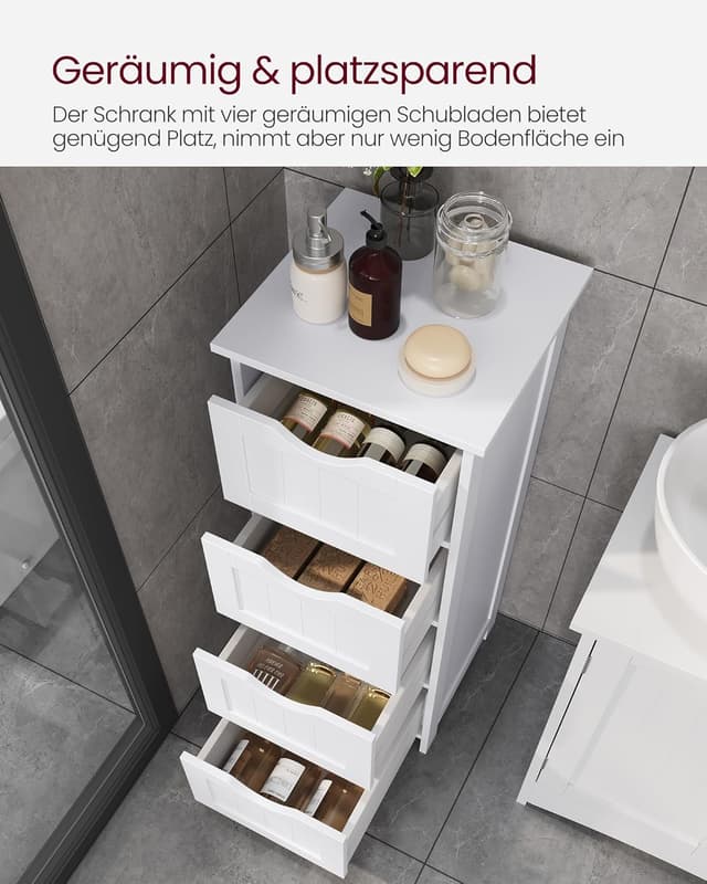 Detalle de VASAGLE Badezimmerschrank LHC40W mit 4 Schubladen (30 x 30 x 82 cm), weiß