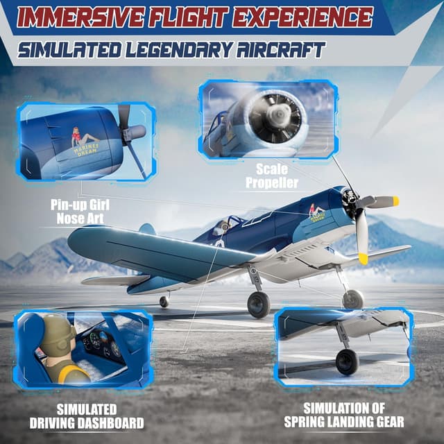 Detalle de LEAMBE Brushless 4-Channel RC Plane (F4U Corsair, 500mm) RTF with 6-Axis Gyro
