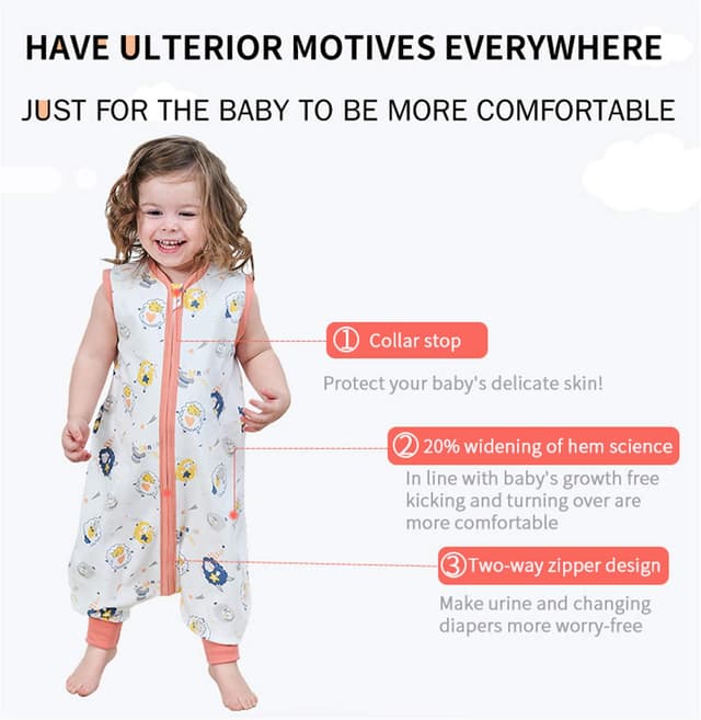 Detalle de Chilsuessy Baby Schlafsack Sommer mit Füßen 0,5 Tog aus 100% Baumwolle – Schafe, passend ab 100 cm