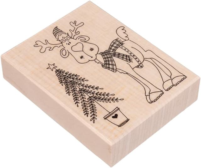 Detalle de Rayher Holzstempel „Wichtel im Glück“ (29256000), 7 x 9 cm für weihnachtliche Karten, Anhänger & mehr