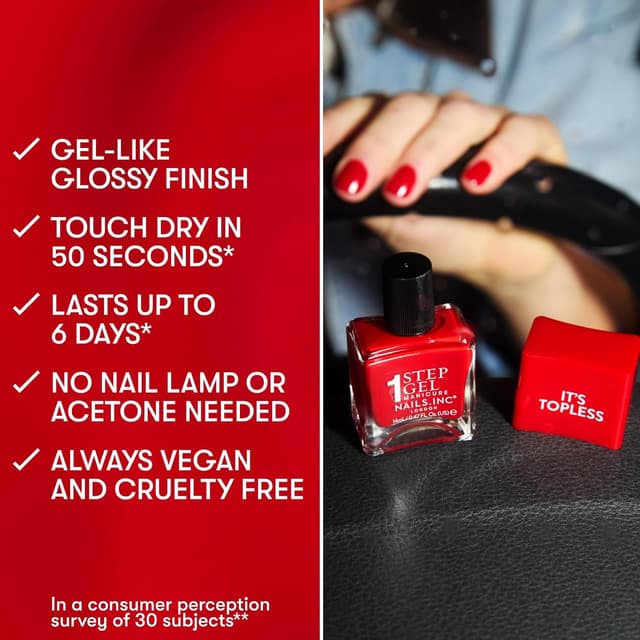 Detalle de Nails.INC It's Topless Gel-Like Nail Polish (4-in-1) – Base Coat, Treatment, Colour & Top Coat, Air Dry 14 ml