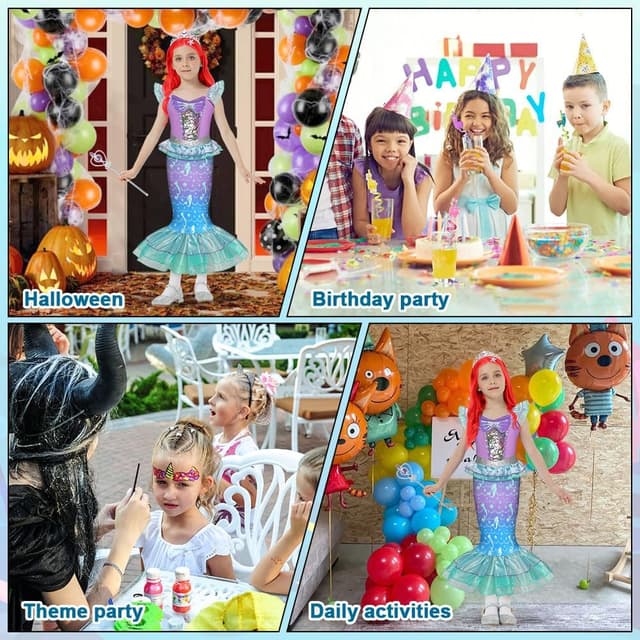 Detalle de AYBUY Vestito Principessa Sirena con parrucca e 3 accessori per cosplay, Halloween e Natale