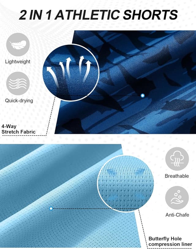 Detalle de Veepro Men’s 2-in-1 Running Shorts with Compression Liner, Quick Dry 7