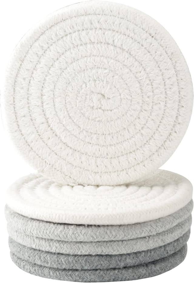 Detalle de 6/8 Pcs Vintage Round Woven Coasters with Absorbent Cotton Rope (4.3 inch) – Boho table protection