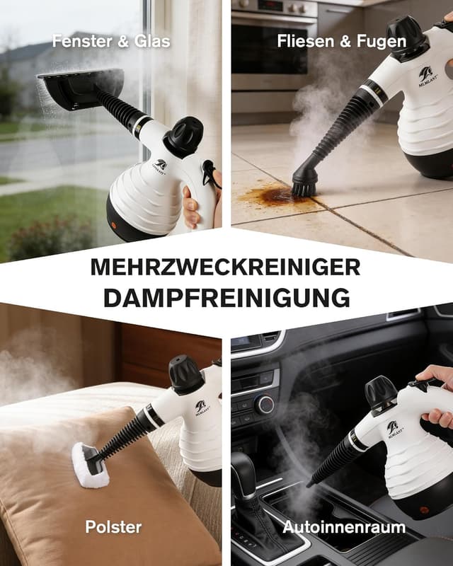 Thumbnail 6 de MLMLANT Dampfreiniger (1050 W) mit 10-teiligem Zubehörset – tragbar für Polster, Matratzen und Autositze