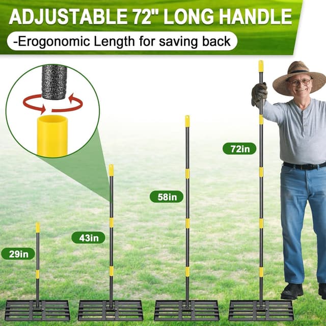 Detalle de DAKEPOLE Rasenrechen & Nivellierrechen mit Metall-Nivellierplatte – 68 x 25 cm, ein Stück, verstellbarer Griff