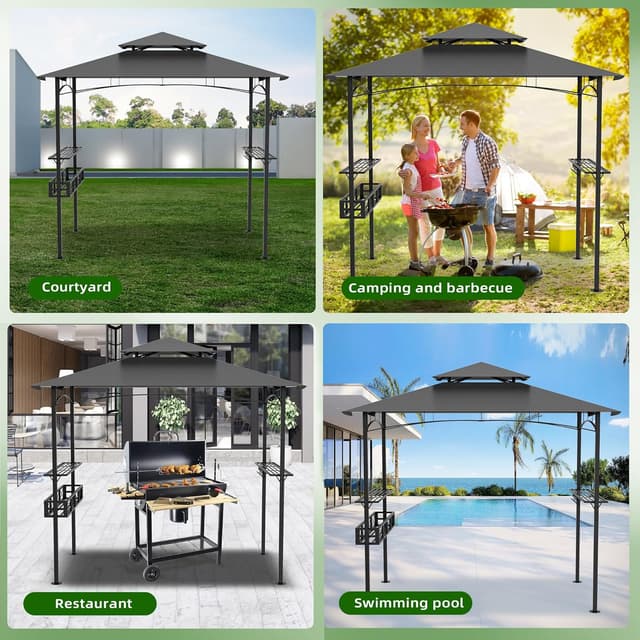 Detalle 2 de Gazebo da giardino impermeabile con tetto a doppio strato 245 x 153 x 250 cm, grigio