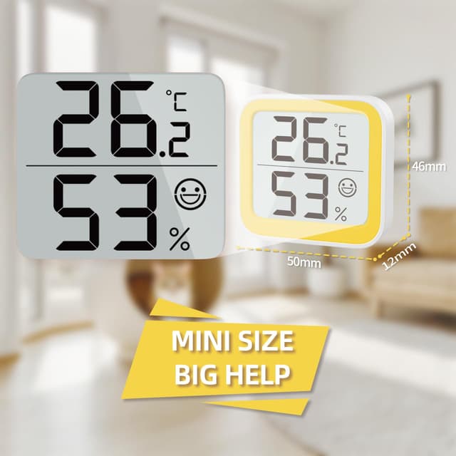 Detalle 1 de NOKLEAD Thermometer & Hygrometer (Mini-Hygrometer) mit Komfort-Icon und °C/°F-Umschalter – Gelb