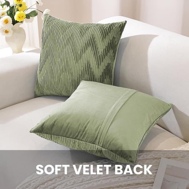 Detalle de Ystyle lot de 2 housses de coussin en velours 40x40 à fermeture éclair cachée, sauge