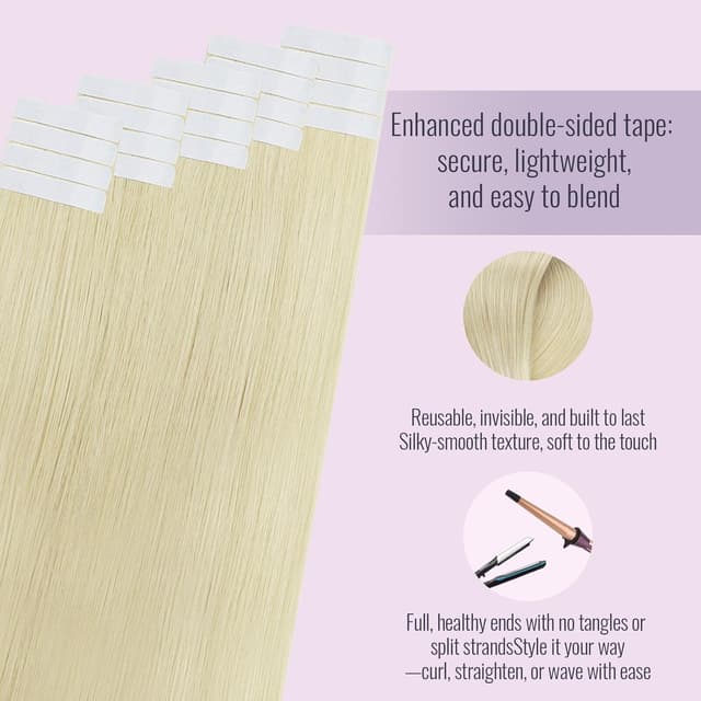 Detalle de Fshine Invisible Tape Extensions Echthaar Platinblond – 30 cm, 20 Stück