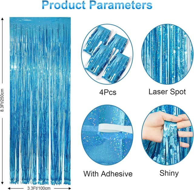 Thumbnail 3 de PVEGOS 3.3 x 8.3 ft Light Blue Tinsel Curtain 🎉