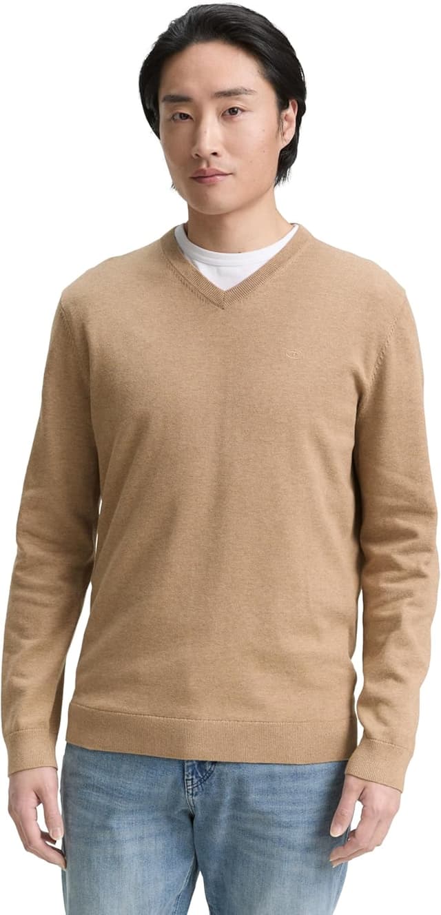 Detalle de TOM TAILOR Basic V-Neck da uomo: maglione leggero con scollo a V