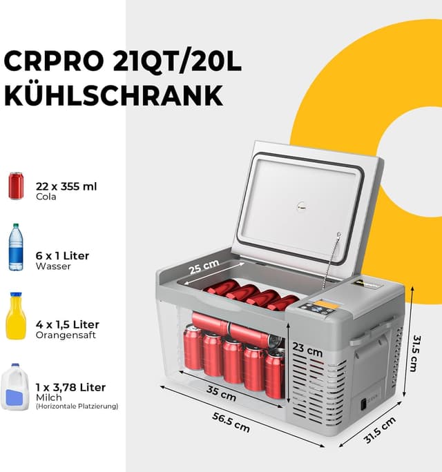 Detalle 2 de BougeRV CRPRO Kompressor-Kühlbox 12 V (20 Liter) – für Auto, Camping & Reisen, aktualisierte Version