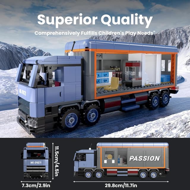 Detalle 2 de Mould King 24071 Klemmbausteine LKW-Modellbausatz (615 Teile) – Container/LKW-Wohnmobil als MOC-Sammelmodell