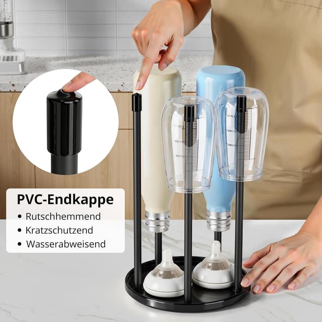 Detalle de Emil Flaschen Flaschenhalter für SodaStream – Keramik-Abtropfständer mit Wanne für 5 Crystal-Flaschen in Schwarz