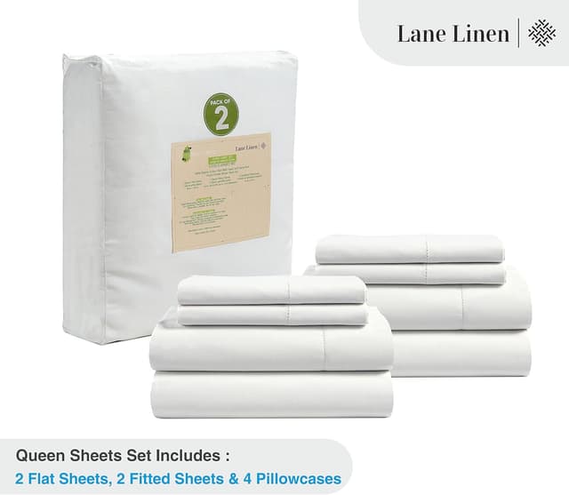Thumbnail 1 de Lane Linen 100% Organic Cotton Percale Queen Sheet Set (4-Piece) — White, Fits Mattresses up to 15