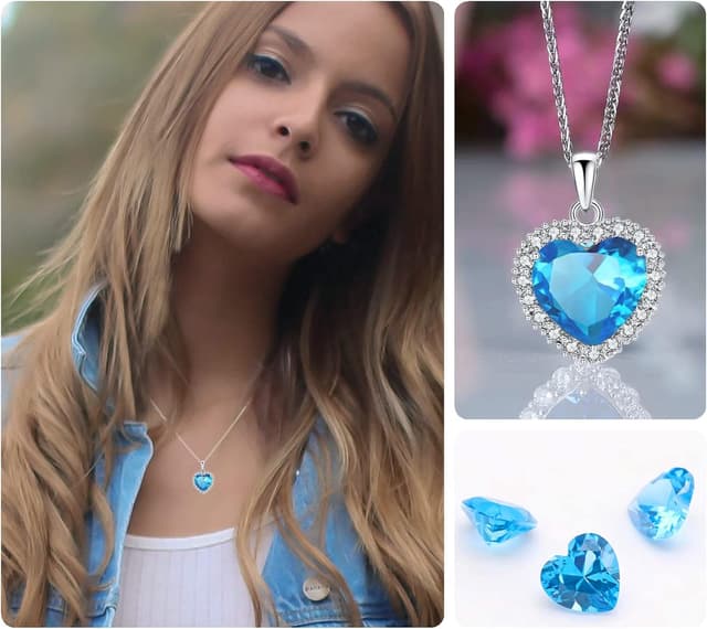 Thumbnail 3 de VONSSY Classic Heart Pendant Gemstone Necklace 18K