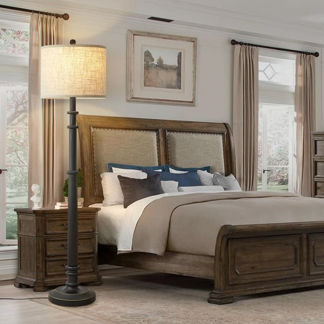 Detalle 2 de EJIAXIN 60" Resin Farmhouse Floor Lamp with Adjustable Color Temperatures (Black, Linen Shade)