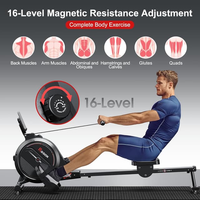 Detalle 2 de RIKSION Magnetic Foldable Rowing Machine (LCD Monitor, 350LB Capacity) with KINOMAP compatibility