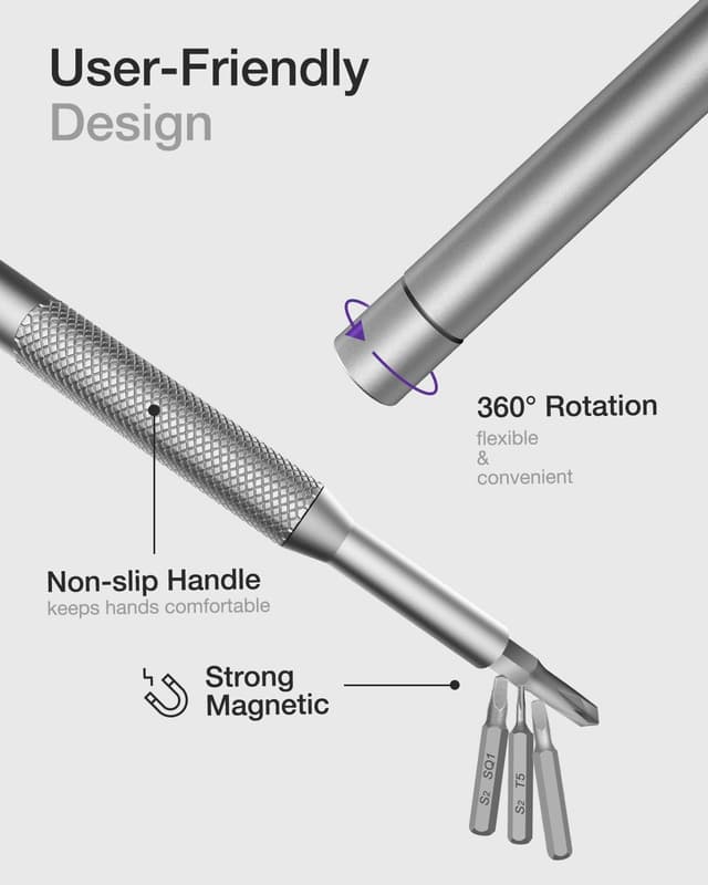 Detalle de VCELINLK Precision Screwdriver Set (57 in 1) with 56 S2 Bits and Magnetic Storage Box