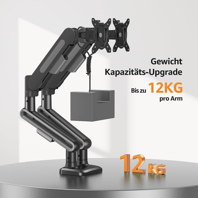 Detalle de ELIVED EV3236B-G Monitor-Halterung für 2 Monitore (17–34 Zoll) mit VESA 75/100 mm, höhenverstellbar, drehbar, grau