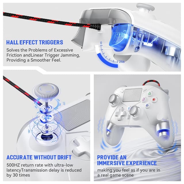 Detalle 2 de Dinosoo 10ft Wired Controller for PS5 (Turbo Macro Back Button + 3.5mm Headphone Jack)
