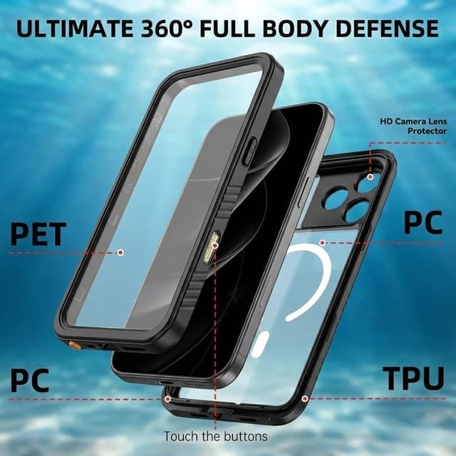 Detalle 2 de FYHCMC Waterproof MagSafe iPhone 17 Pro Case (Black) with 360° sealed cover