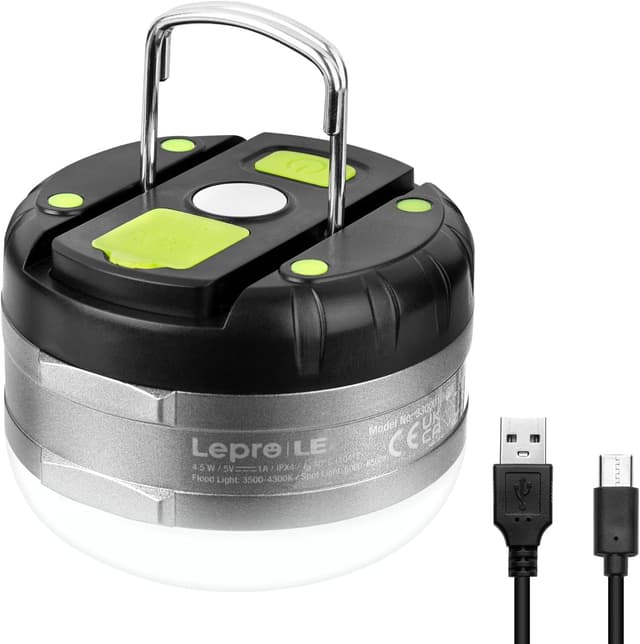 Detalle de LE Lighting EVER lampe de camping rechargeable LED à 3 modes et fonction batterie externe