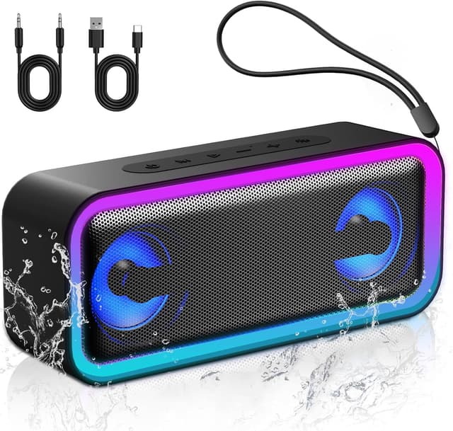 Detalle de IKT Portable Bluetooth Speaker with Lights, 30W Stereo Sound, Bluetooth 5.4, 30H Playtime, IPX7 Waterproof (TWS Pairing)