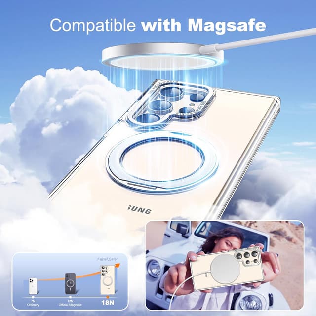 Thumbnail 3 de Zalinbo Compatible with Samsung Galaxy S24 Ultra Case with 360° Rotatable Magnetic Ring Stand (Mag-Safe, Shockproof)
