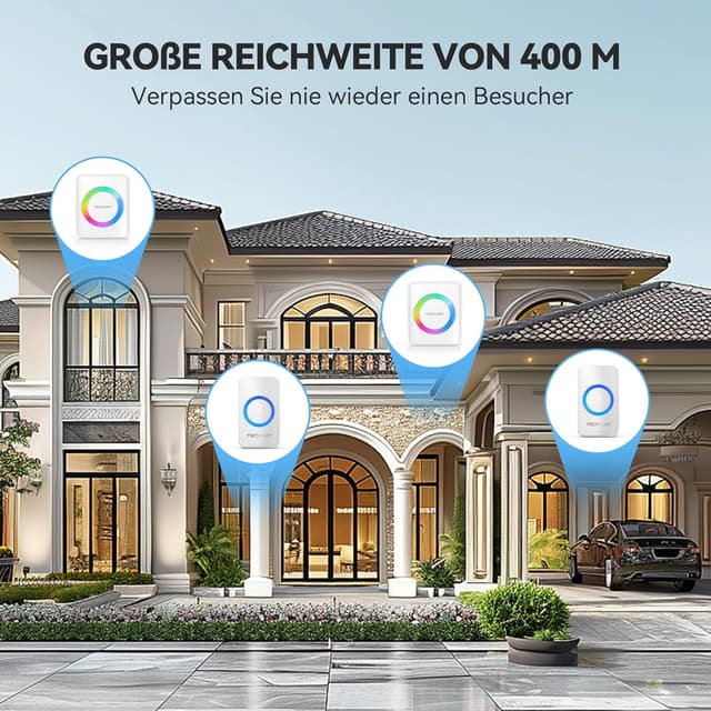 Detalle 2 de TECKNET Funkklingel 400 m Reichweite Set