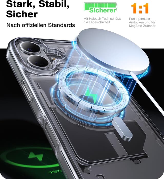 Detalle de TORRAS Guardian-Mag Hülle für iPhone 16 mit MagSafe-Schutz & 38 integrierten Magneten (transparent)