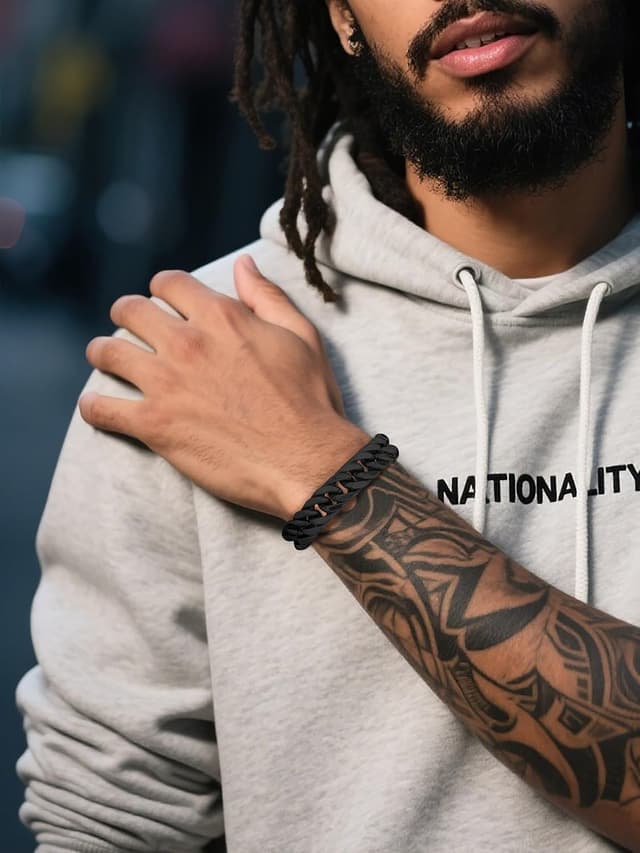 Detalle de Richsteel Herren-Cuban-Gliederarmband Armband aus Edelstahl in Silber, Gold & Schwarz – Breite 8/12/17 mm, Länge 19/21/23 cm