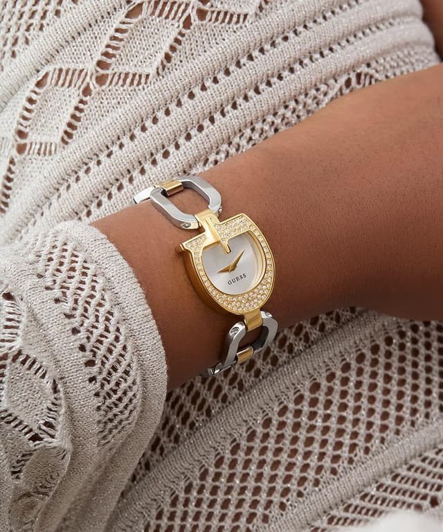 Detalle 2 de GUESS Women Analogue Watch Gia – klassische Analoguhr mit mehrfarbigem Edelstahlband