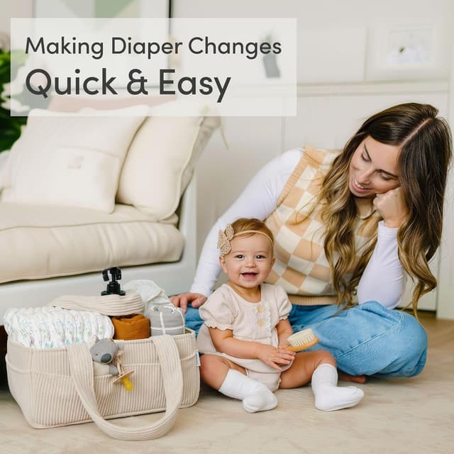 Detalle de PUTSKA Baby Wickelkommode-Organizer „Diaper Caddy“ aus Cord in Creme (36 x 23 x 18 cm)