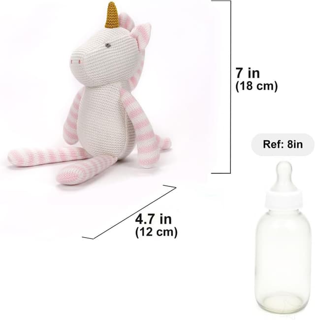 Detalle 2 de FLUFFYFUN Organic Baby Soft Toys Pink Unicorn Teddy (7.1") for Newborns
