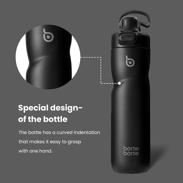Detalle de BOTTLE BOTTLE Insulated 24 oz Stainless Steel Water Bottle with Flip Top Lids (Black)